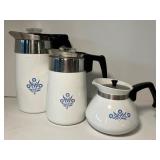 Vintage Corning Ware Blue Cornflower Coffee and Tea Pots