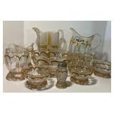 Antique EAPG Pattern Glass Klondike Amber & Frosted Water Pitcher Amberette and Glass Lot