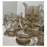 Antique EAPG Pattern Glass Klondike Amber & Frosted Water Pitcher Amberette and Glass Lot