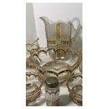 Antique EAPG Pattern Glass Klondike Amber & Frosted Water Pitcher Amberette and Glass Lot