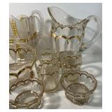 Antique EAPG Pattern Glass Klondike Amber & Frosted Water Pitcher Amberette and Glass Lot