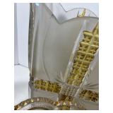 Antique EAPG Pattern Glass Klondike Amber & Frosted Water Pitcher Amberette and Glass Lot