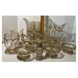 Antique EAPG Pattern Glass Klondike Amber & Frosted Water Pitcher Amberette and Glass Lot