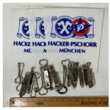 Vintage Beer Lamp Pieces German Beer and lot of Bottle Openers