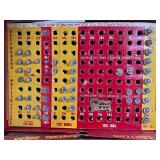 Vintage Flashlite Bulb Merchandiser No. 300 Box with Some Bulbs and Enamel Light