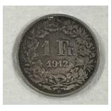 Switzerland  1912 1 Franc Silver Coin