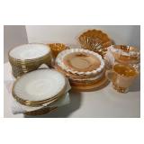 Fire King Peach Luster and Swirl Dishes Large Lot