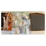 Crystal Vase, Thimbles and Thimble Display Case