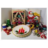 Vintage Christmas Lot Shiny Brite in Box, Bubble Lights, Vintage Santa Candy Container