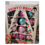 Vintage Christmas Lot Shiny Brite in Box, Bubble Lights, Vintage Santa Candy Container