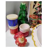 Vintage Christmas Lot Shiny Brite in Box, Bubble Lights, Vintage Santa Candy Container