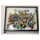 Lot of Vintage Marbles and Display Case