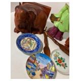 Wood Carved Elephant Bookends and Asian Figurine and Collectibles