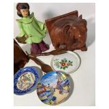 Wood Carved Elephant Bookends and Asian Figurine and Collectibles
