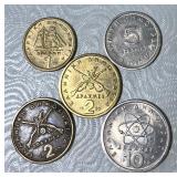 Lot of 5 Greece Coins Euros