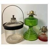 Vintage Kerosene Lamp and Glass Kerosene Jug