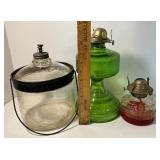 Vintage Kerosene Lamp and Glass Kerosene Jug