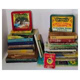Large Lot of Vintage Books and New in Box Tin of Crayons Crayola
