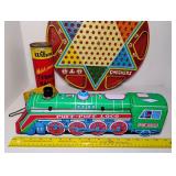 Vintage Lot of Tin Litho Toys Marx Wagon, Puff Puff Train, Koyo Ladybug and Turtle