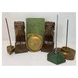 Brass Receipt Holders and Coin Tray, Bookends Iron Receipt Holder