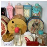 Large Lot Vintage Toiletry Vanity Items Powders Tins