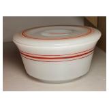 Vintage Hazel Atlas Lidded Bowl Red Stripe, Corning Ware Blue Cornflower and PInk Pyrex Dish
