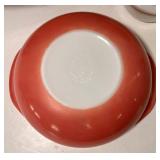 Vintage Hazel Atlas Lidded Bowl Red Stripe, Corning Ware Blue Cornflower and PInk Pyrex Dish