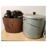 Vintage Camping Lot, Binoculars, Fishing Stool, Cookware