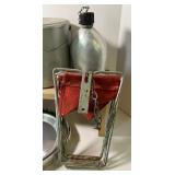 Vintage Camping Lot, Binoculars, Fishing Stool, Cookware