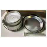 Vintage Camping Lot, Binoculars, Fishing Stool, Cookware