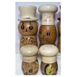 Lot of Vintage Wooden Chef Salt and Pepper Shakers Kitty Salt and Peppy Matching Sets