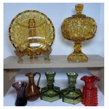 MCM Glass LE Smith Amber Moon and Stars, Fostoria Coin Bell, Pilgrim, Blenko