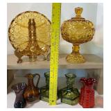 MCM Glass LE Smith Amber Moon and Stars, Fostoria Coin Bell, Pilgrim, Blenko