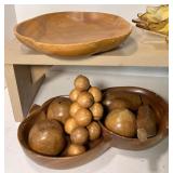 Viking Double Crimped Folded Amber Glass Flat Candy Dish Bowl, Fenton Handkerchief Vase, Wood Decor MCM