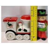 Vintage Santa Claus/Elf Train Bank and Caroler