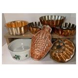 Lot of Copper Molds and APIL CO France Porcelain Dish