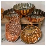 Lot of Copper Molds and APIL CO France Porcelain Dish