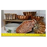 Lot of Copper Molds and APIL CO France Porcelain Dish