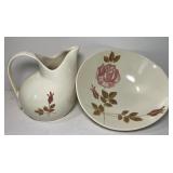 Red Wing Pottery "Red Wing Rose" Pattern Pitcher and Bowl