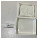 Royal Delft Framed Christmas Tile and Enesco Kissing Dutch Kids Covered Dish