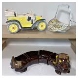 Vintage Dachshund Four Piece Snack Set Dish, Car Planter Murano Blown Glass Basket