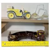 Vintage Dachshund Four Piece Snack Set Dish, Car Planter Murano Blown Glass Basket