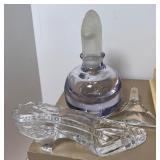 Vintage Vanity Lot Mirror, Vintage French Ivory Vanity Set Celluloid, Blown Glass Perfume Bottle with Stopper