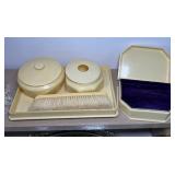 Vintage Vanity Lot Mirror, Vintage French Ivory Vanity Set Celluloid, Blown Glass Perfume Bottle with Stopper
