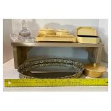 Vintage Vanity Lot Mirror, Vintage French Ivory Vanity Set Celluloid, Blown Glass Perfume Bottle with Stopper