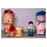 Vintage Rubber Baby Toys and Tom Tipee Dishes 1930