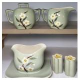 Weil Ware California Pottery Blossom Celadon Green Dishes Salt and Pepper Set