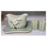 Weil Ware California Pottery Blossom Celadon Green Dishes Salt and Pepper Set