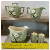Weil Ware California Pottery Blossom Celadon Green Dishes Salt and Pepper Set