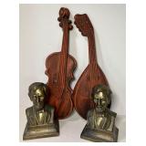MCM Cast Metal Instrument Wall Hangings, Abraham Lincoln Bookends
